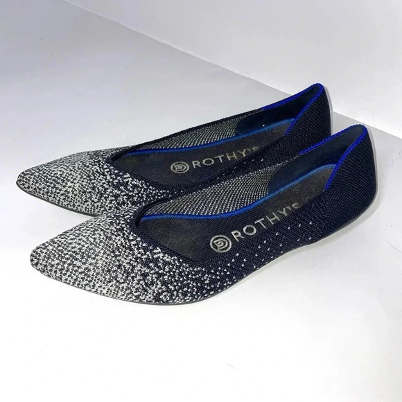 Rothy's Retired Limited Edition Slate Sparkly Metallic The Point Flats Size 7 - Picture 1 of 6